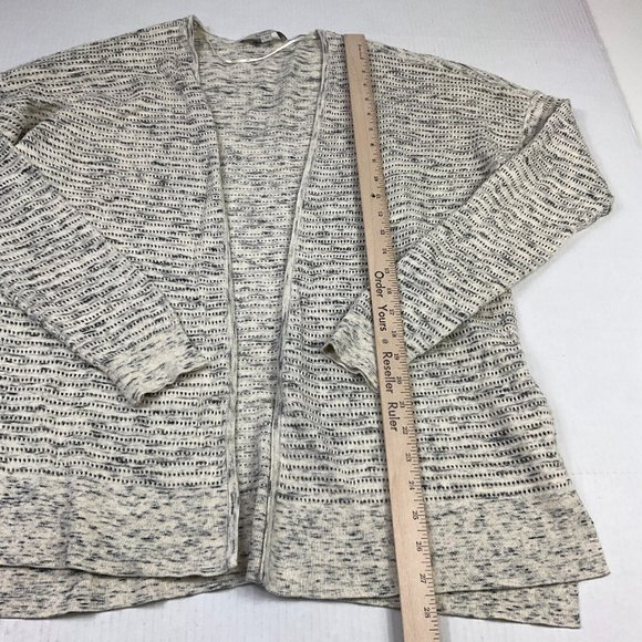 LOFT Cardigan Cotton Ivory Gray Long Sleeve Open Front Knit Sweater Size L Large - Picture 5 of 7